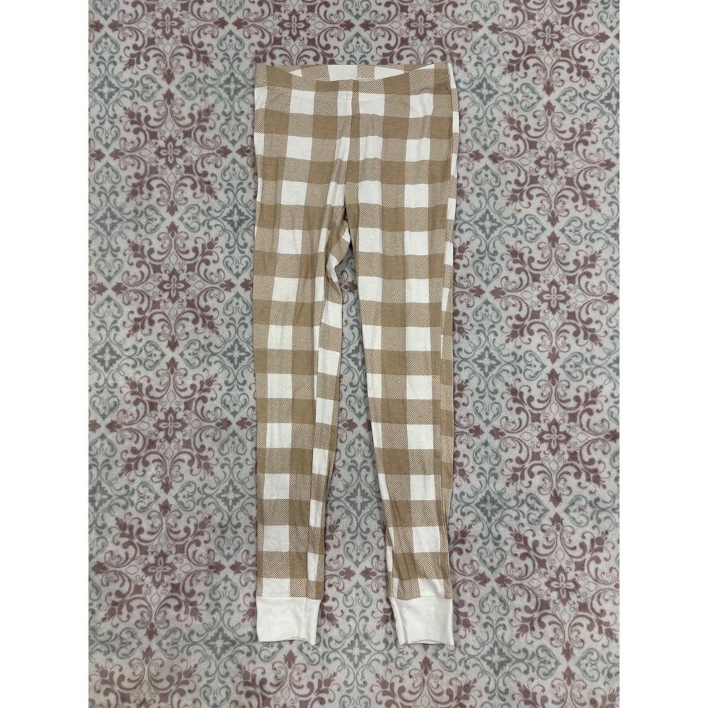 Old Navy Unisex Kids XL 12 Pajama Pants Tan White Buffalo Plaid Cotton Leggings